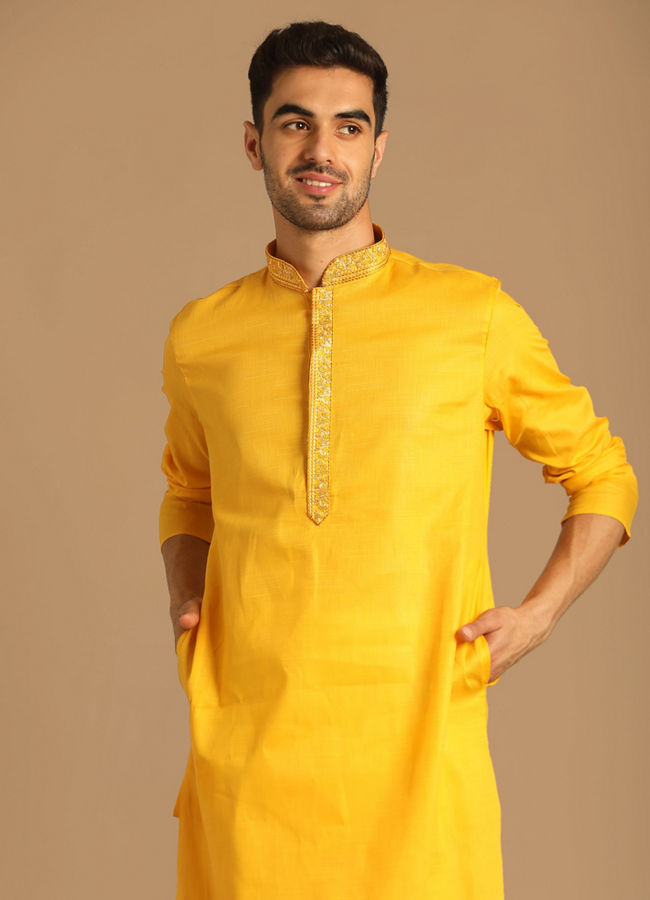 Manyavar yellow outlet kurta with jacket